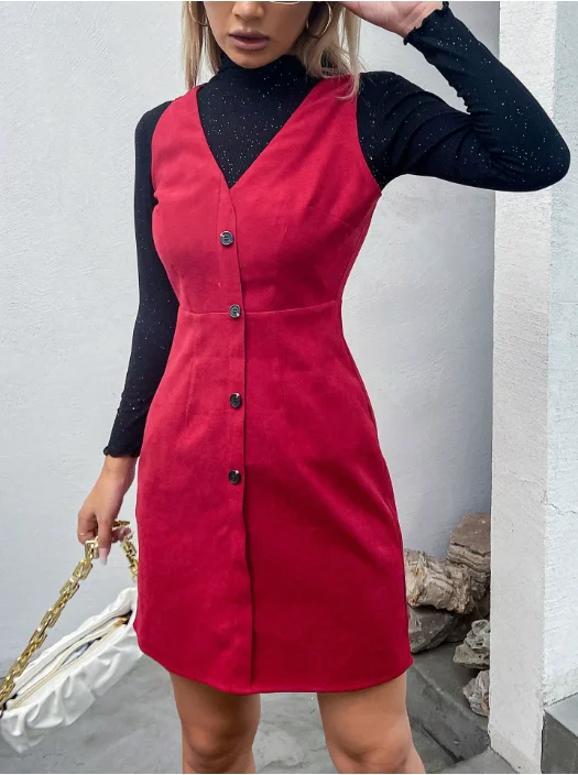 fashion contrast stitching fake two-piece dress