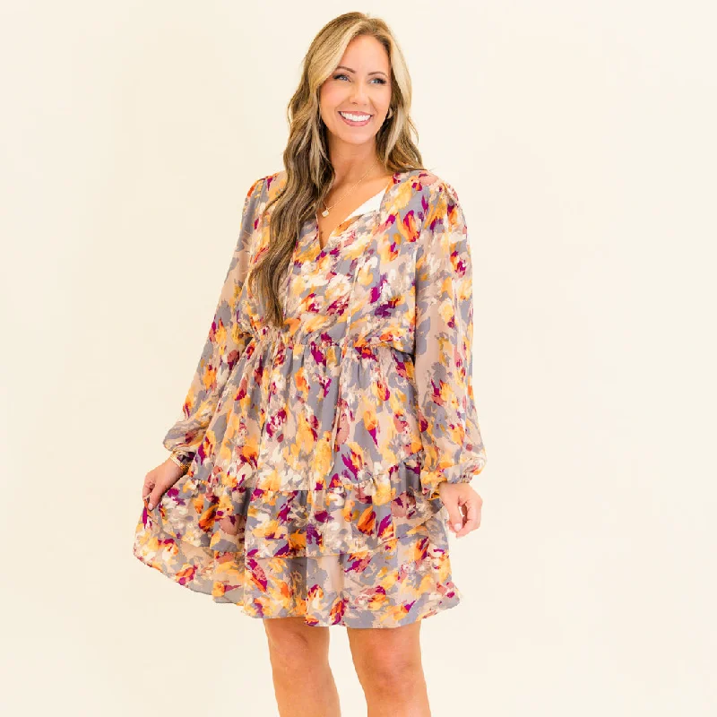 Bloom And Glow Dress, Grey Multi