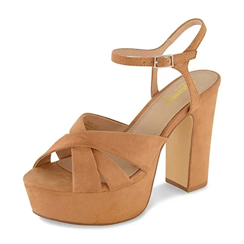 CUSHIONAIRE Women's Foxy platform dress sandal +Memory Foam, Tan Micro Suede 6.5