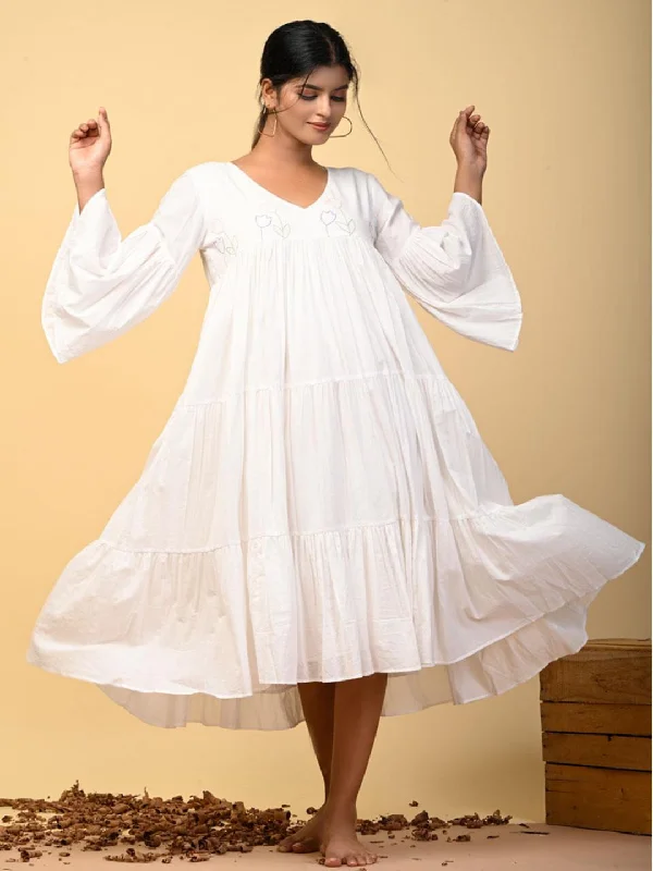 Tulip Tal Hand Embroidered White Tiered Dress
