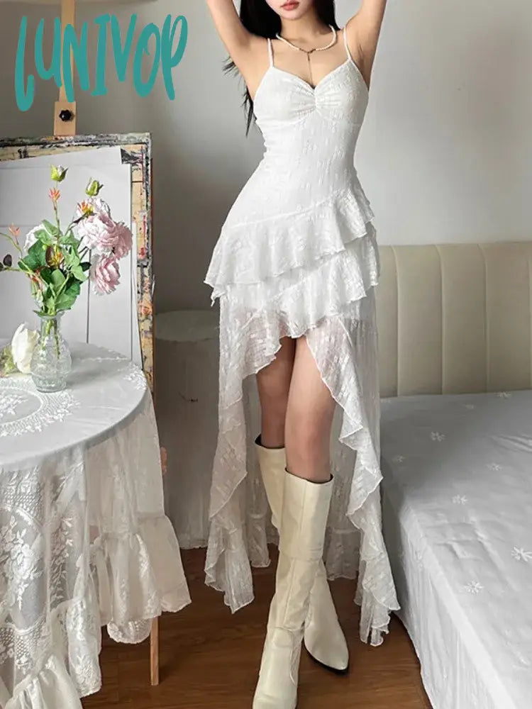 Lunivop 2024 Summer Streetwear Vintage Dresses Grunge Y2k Aesthetic Irregular Ruffled Vestido Slim Fit Harajuku Woman Backless Dress