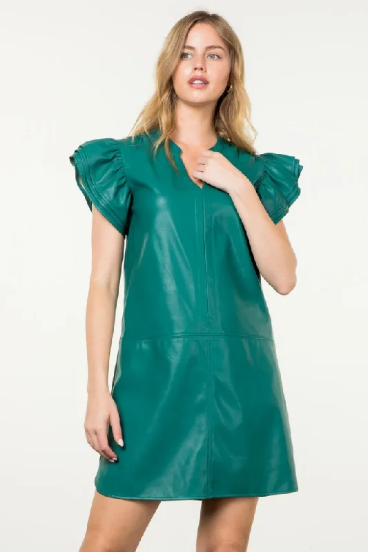 Charlotte Vegan Leather Mini Dress Fashionable Lace-Trim Mini Dress